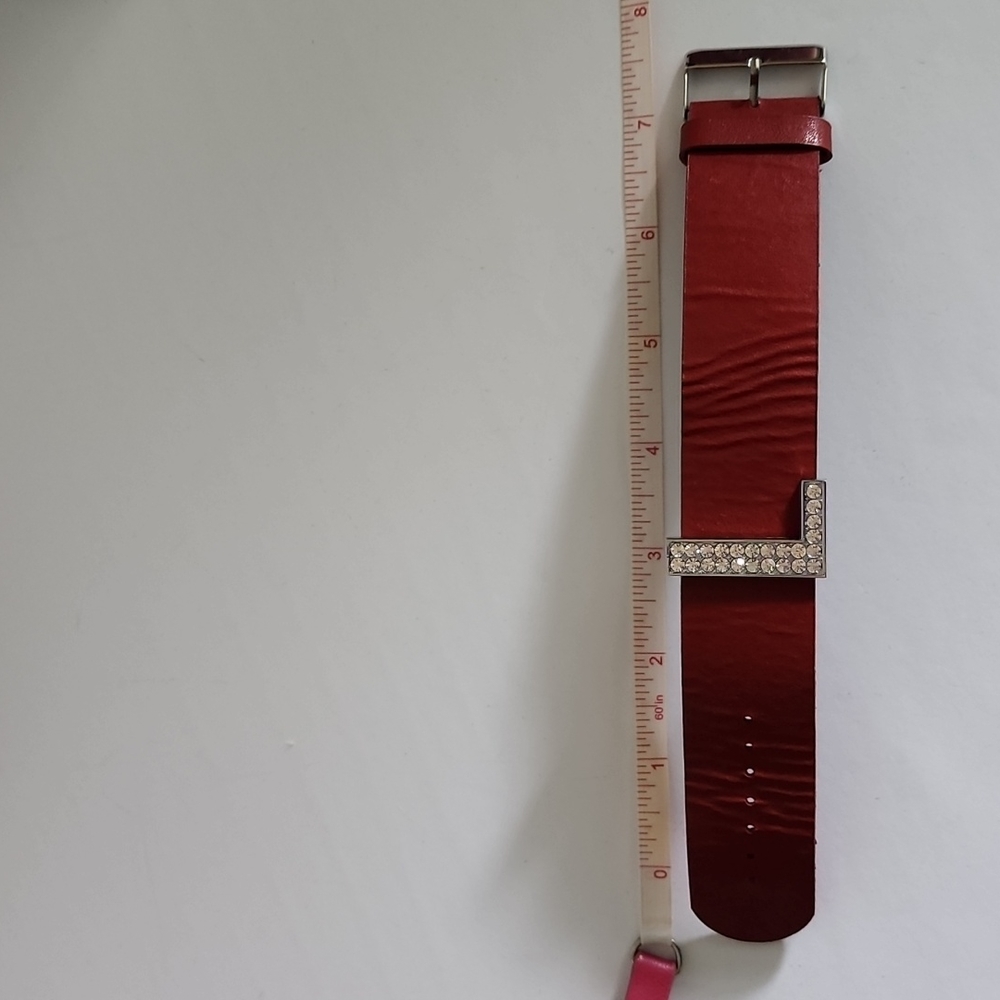 Monogram L Rhinestone Leatherette Adjustable Buckle Bracelet - Picture 13 of 13